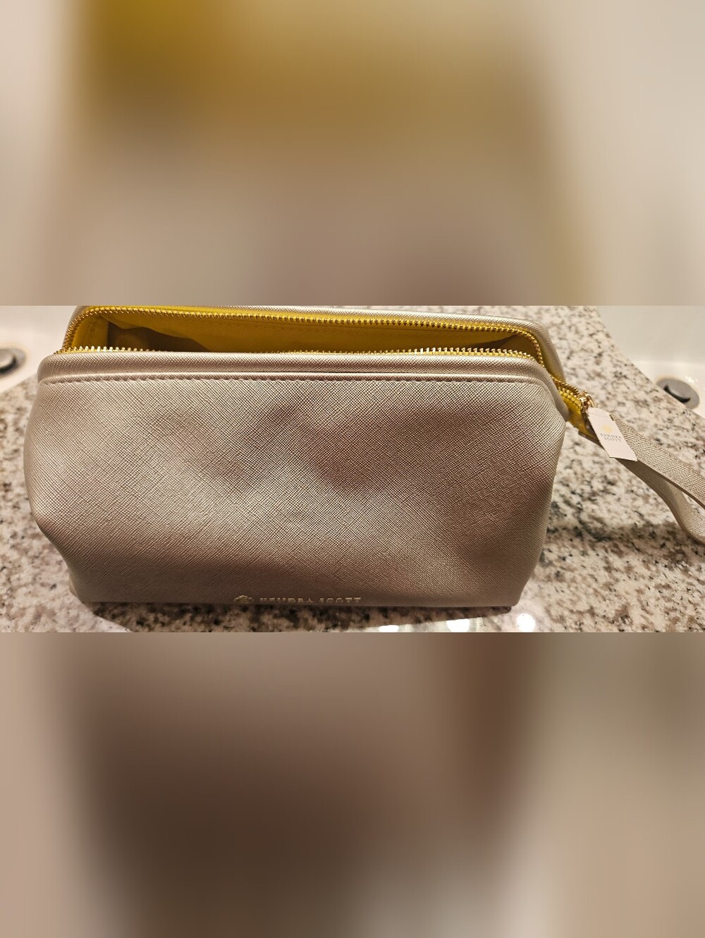 Kendra Scott Metallic Gold Cosmetic Pouch with Yellow Interior